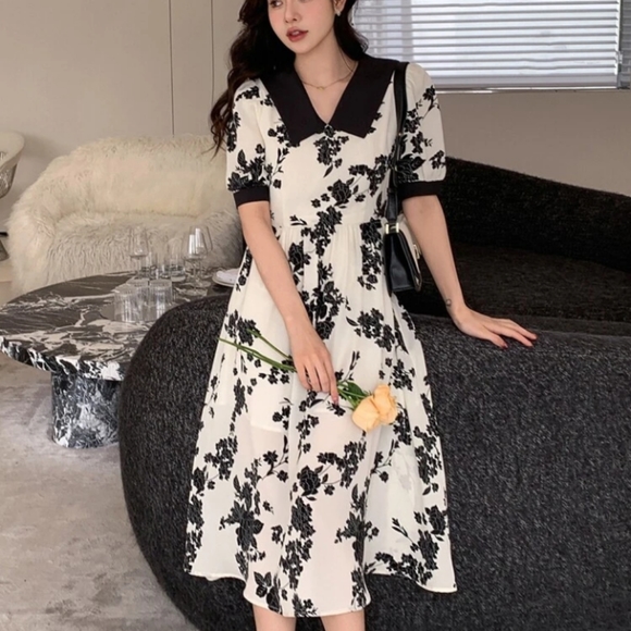 Gorgeous Dazy floral cream and black collar dress size large worn twice. - Picture 2 of 6